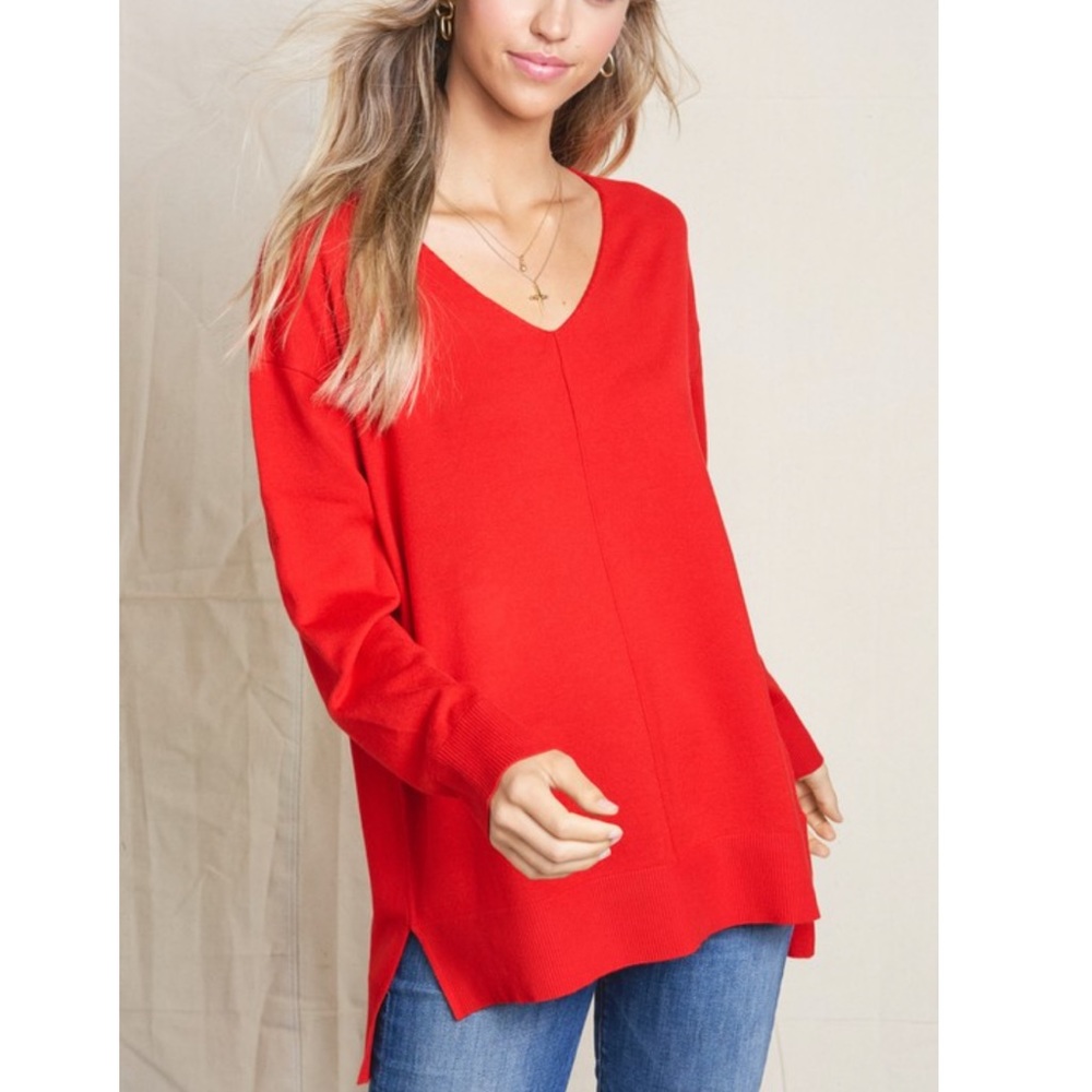 Last Red Super Soft long sleeve Vneck Sweater Top